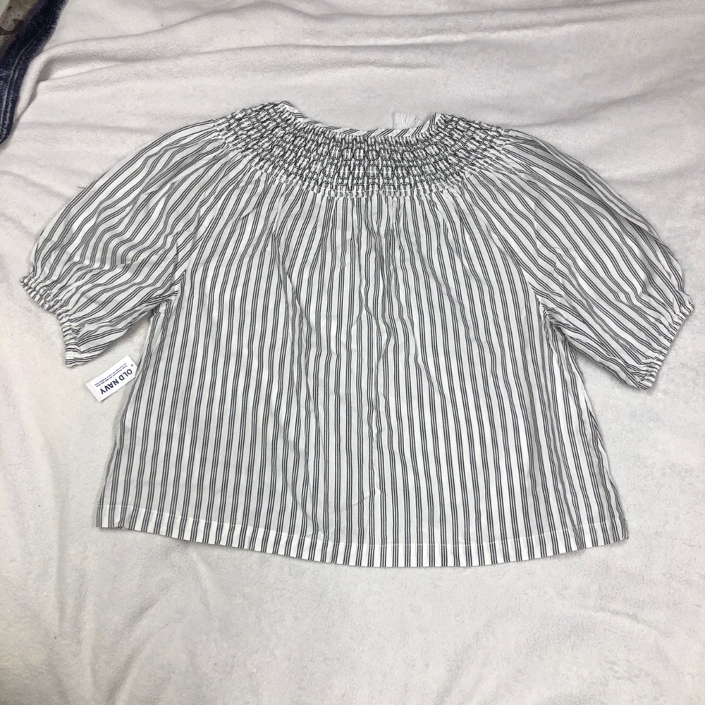 Old Navy NWT Gray & White Stripe 1/4 Sleeve Smocked Top size Large - Picture 7 of 7